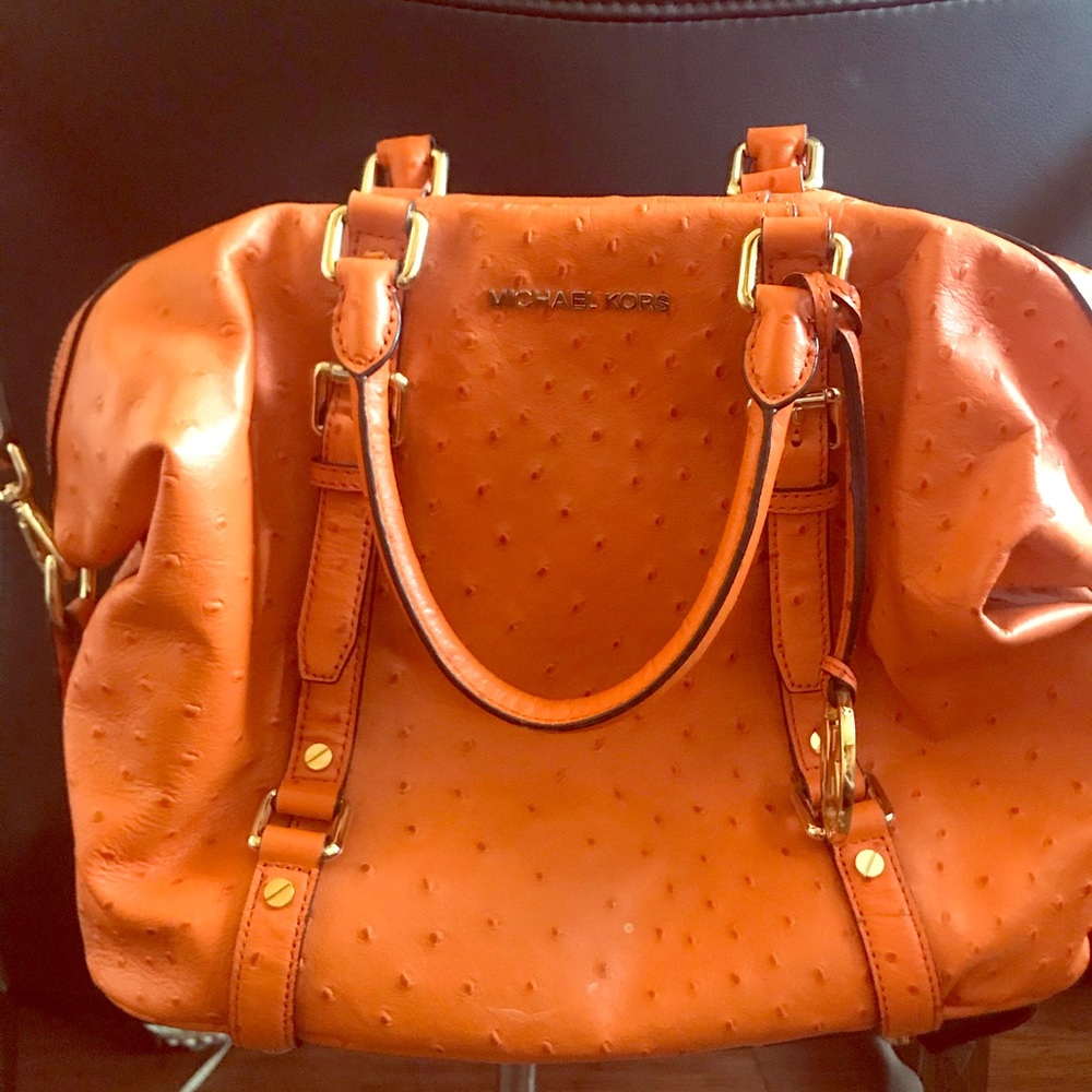 Michael Kors Orange Ostrich Leather Satchel